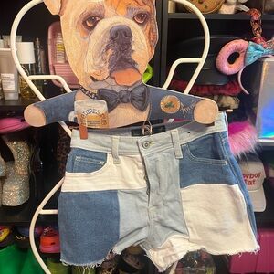 Two-Tone Blue and White Denim Shorts